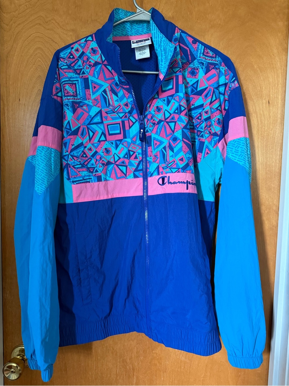 Champion Retro MTV Colorblock Geometric Track Jacket - Blue, Teal & Pink